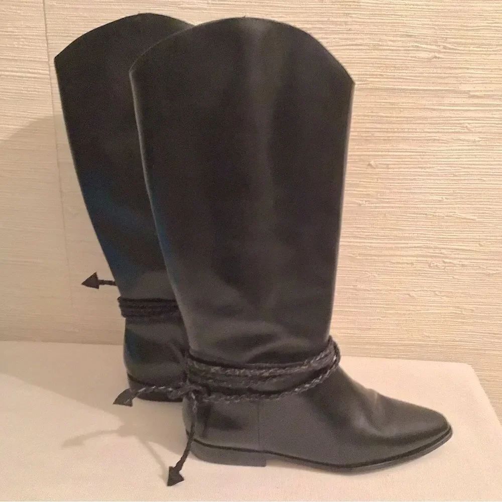 Vintage Scruples Black leather rope riding boots.